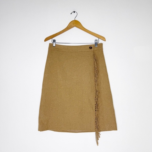 Talbots Fringe Wool-Blend Skirt Size 8 Petite Tan Camel NWT - Picture 2 of 5